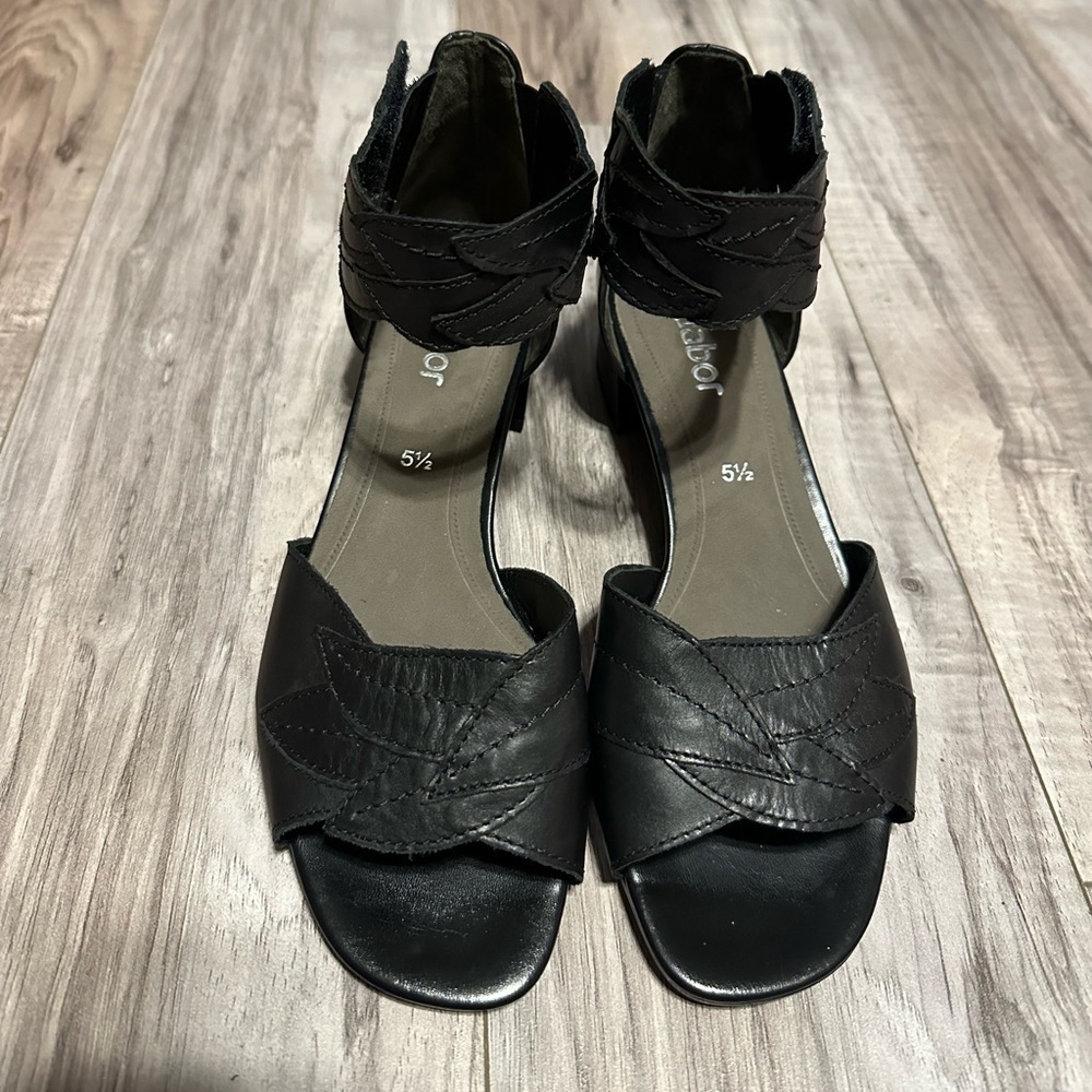 Gabor Black Leather Open-Toe Ankle-Strap Sandals